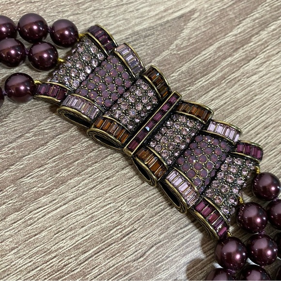 Heidi Daus Passion for Pretty Faux Purple Pearls Focal Crystals Signed Statement - Picture 3 of 9
